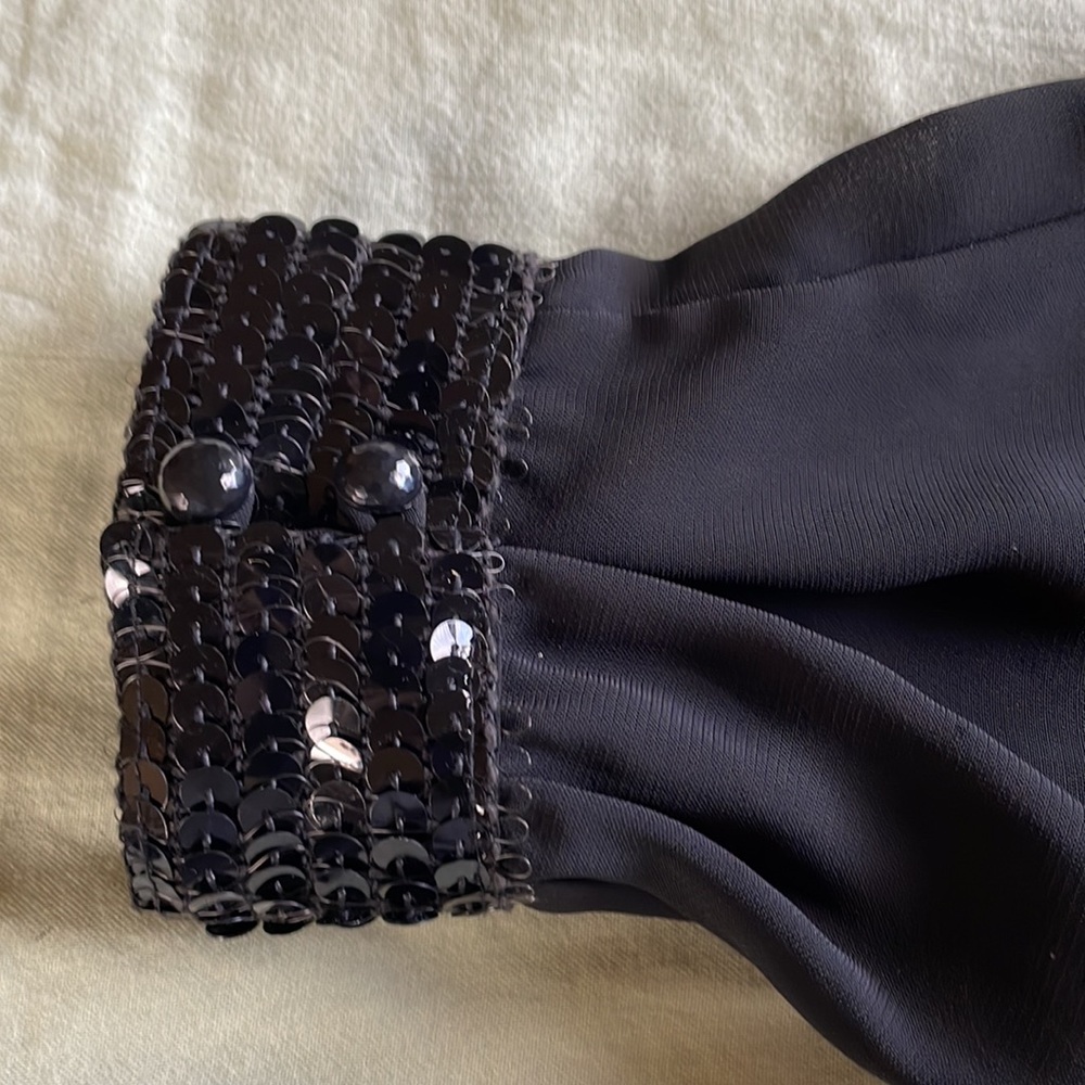 Vintage Holiday Black Blouse with Sequin Collar and Cuffs - Picture 5 of 8